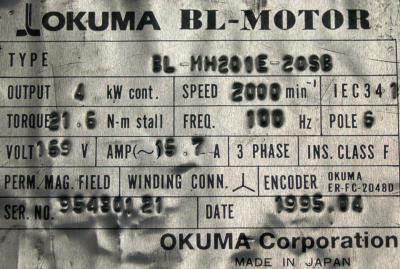 New Refurbished Exchange Repair  Okuma Motors-AC Servo BL-MH201E-20SB Precision Zone