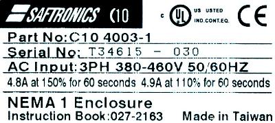 Saftronics C104003-1 label image