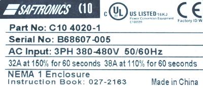 Saftronics C104020-1 label image