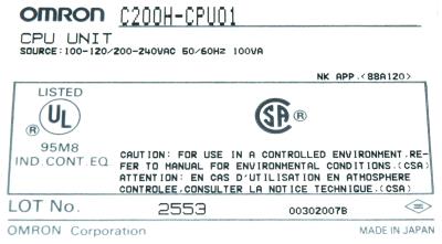 Omron C200H-CPU01 label image