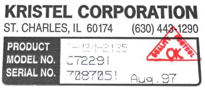 Kristel Corporation C72291 label image