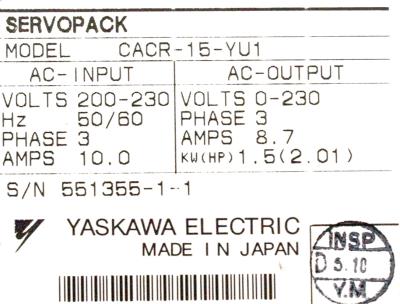 Yaskawa CACR-15-YU1 label image