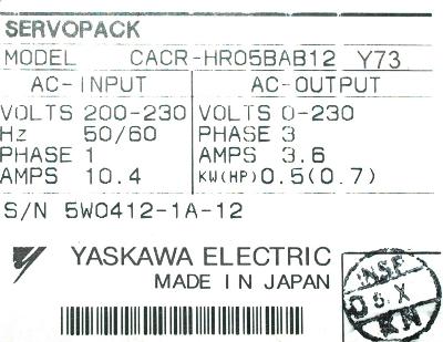 Yaskawa CACR-HR05BAB12-Y73 label image