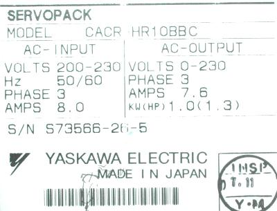 Yaskawa CACR-HR10BBC label image