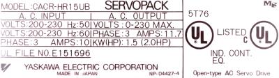 Yaskawa CACR-HR15UB label image