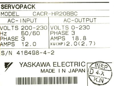 New Refurbished Exchange Repair  Yaskawa Drives-AC Servo CACR-HR20BBC Precision Zone