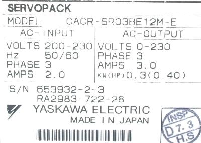 Yaskawa CACR-SR03BE12M-E label image