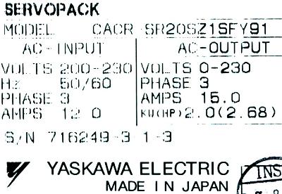 Yaskawa CACR-SR20SZ1SF-Y91 label image