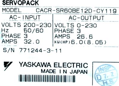 Yaskawa CACR-SR60BE12D-CY119 label image