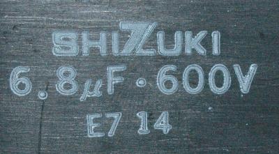 Shizuki CAP-600V-6.8UF-50-122-71 label image