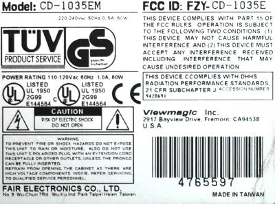 FAIR ELECTRONICS CD-1035EM label image