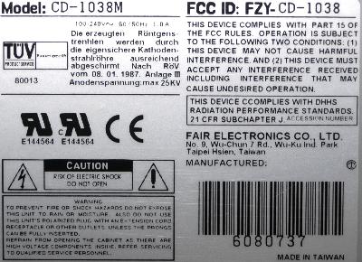 FAIR ELECTRONICS CD-1038M label image