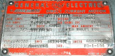 New Refurbished Exchange Repair  GE Motors-DC Spindle CD407AT Precision Zone