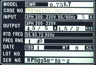 Yaskawa CIMR-0.75B.T label image