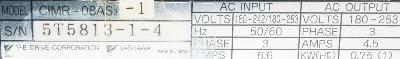 Yaskawa CIMR-08AS3-1 label image