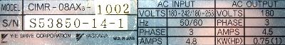 Yaskawa CIMR-08AX3-1002 label image