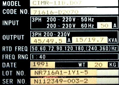 Yaskawa CIMR-11B.D07 label image