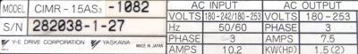 Yaskawa CIMR-15AS3-1082 label image