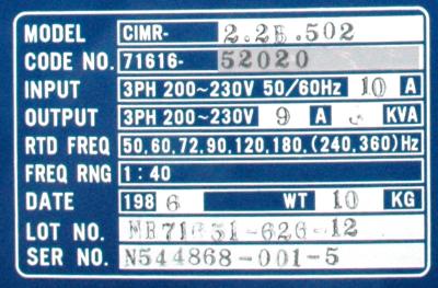 Yaskawa CIMR-2.2B.502 label image
