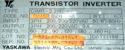 Yaskawa CIMR-2.2H1-11.T label image
