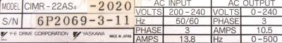 Yaskawa CIMR-22AS4-2020 label image
