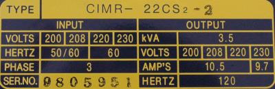 Yaskawa CIMR-22CS2-2 label image