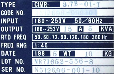 Yaskawa CIMR-3.7B-01.T label image