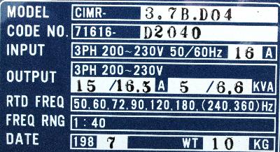 Yaskawa CIMR-3.7B.D04 label image