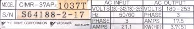 Yaskawa CIMR-37AP3-1037T label image