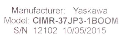 Yaskawa CIMR-37JP3-1BOOM label image