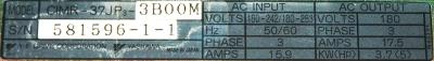 Yaskawa CIMR-37JP3-3BOOM label image