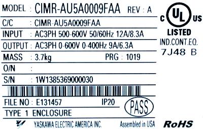 Yaskawa CIMR-AU5A0009FAA label image