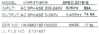 Yaskawa CIMR-E7U2018 label image