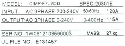 Yaskawa CIMR-E7U2030 label image