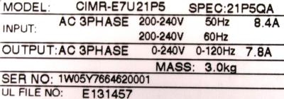 Yaskawa CIMR-E7U21P5 label image