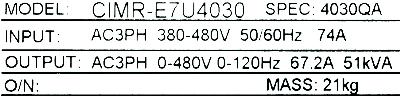 Yaskawa CIMR-E7U4030 label image