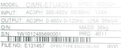 Yaskawa CIMR-E7U4055 label image