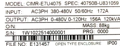 Yaskawa CIMR-E7U4075 label image