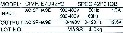 Yaskawa CIMR-E7U42P2 label image