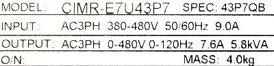 Yaskawa CIMR-E7U43P7 label image