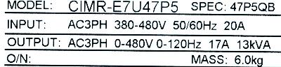 Yaskawa CIMR-E7U47P5 label image
