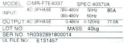 Yaskawa CIMR-F7E4037 label image