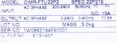 Yaskawa CIMR-F7U22P2 label image