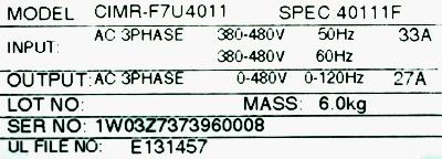 Yaskawa CIMR-F7U4011 label image