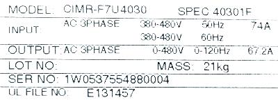 Yaskawa CIMR-F7U4030 label image
