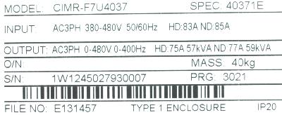 Yaskawa CIMR-F7U4037 label image