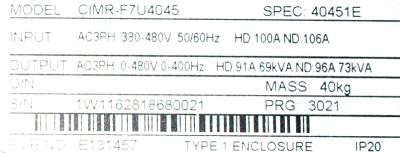Yaskawa CIMR-F7U4045 label image