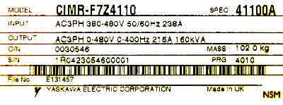 Yaskawa CIMR-F7Z4110 label image