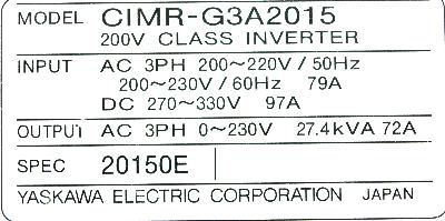 Yaskawa CIMR-G3A2015 label image