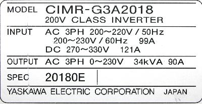 Yaskawa CIMR-G3A2018 label image